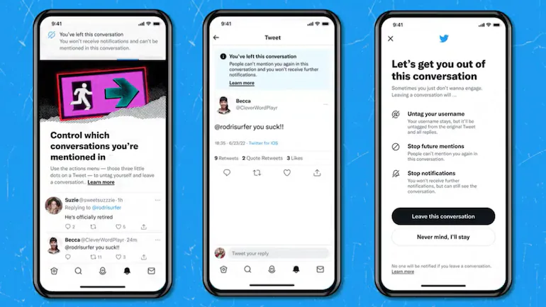 Anyone can now leave a Twitter conversation with a great new feature. Anyone can now leave a Twitter conversation with a great new feature.